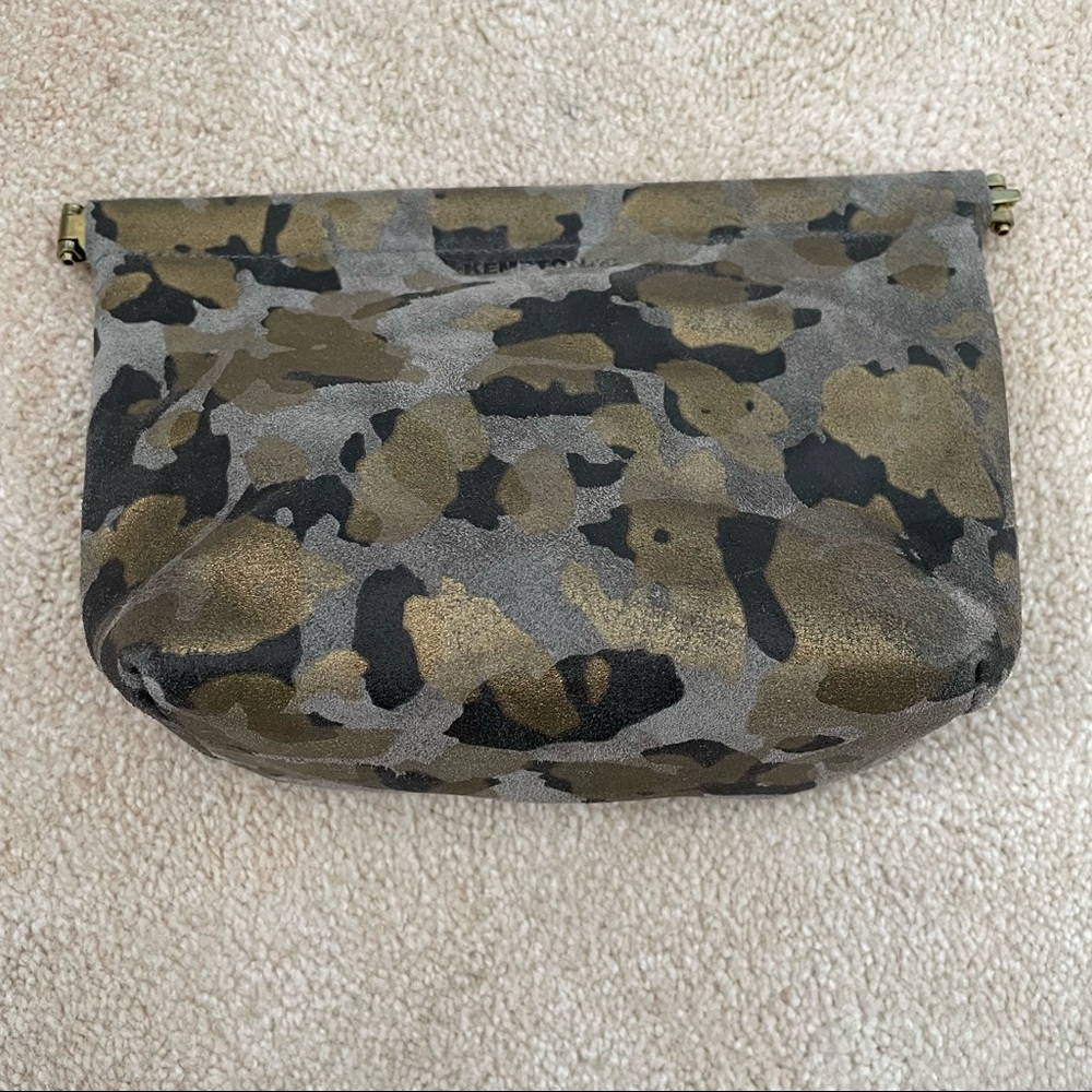 Leather make up bag with snap closure